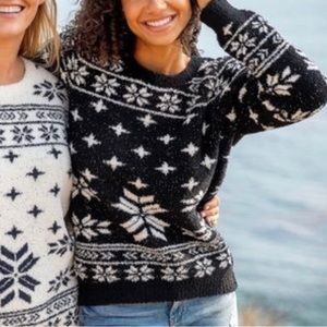 Barefoot dreams cozy chic black and white snowflake sweater size medium